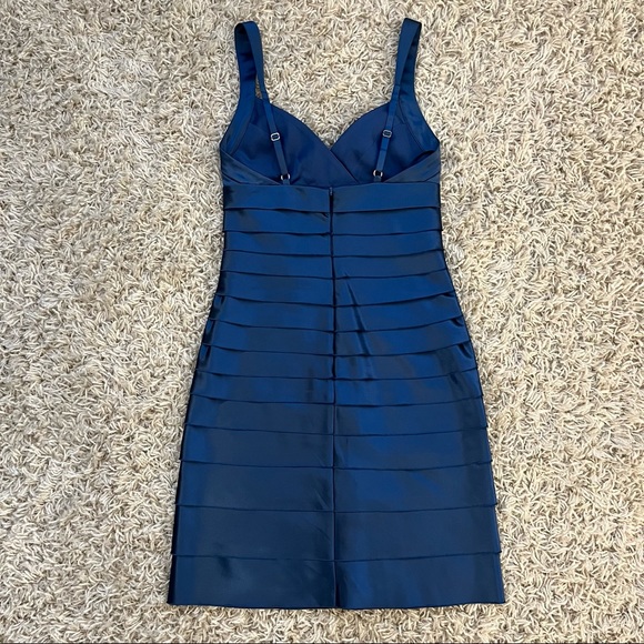 BCBG Blue Satin Tiered Dress - Picture 2 of 8
